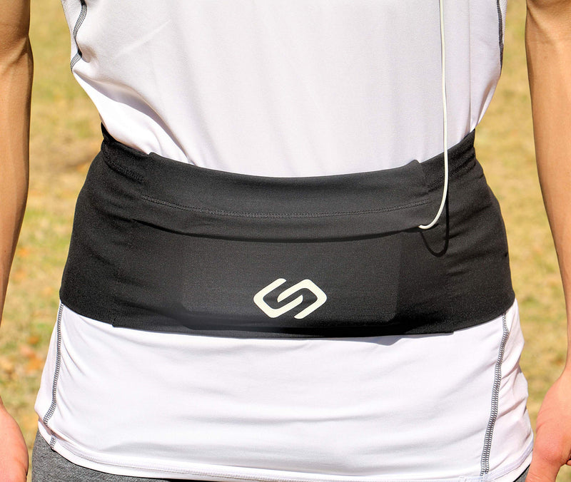 Sporteer VersaMod Running Belt, Workout Waist Pack, Travel Money and Passport Belt for Smartphones and Personal Items (Small, Black) Small