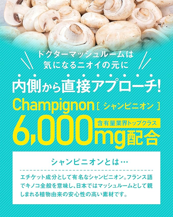 Dr. Mushroom (60 tablets/approximately 1 month's supply) Champignon ≪6,000mg≫ Pharmaceutical-inspired supplement GMP certified [Luxurious combination of 17 types of support ingredients such as oligosa - BeesActive Australia
