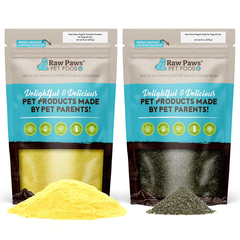 Raw Paws Organic Pumpkin & Kelp Supplements for Dogs & Cats Bundle - Organic Pumpkin Powder (8-oz) & Organic Kelp Powder (8-oz) - For Thyroid, Digestive & Immune Health, Diarrhea & Constipation Relief
