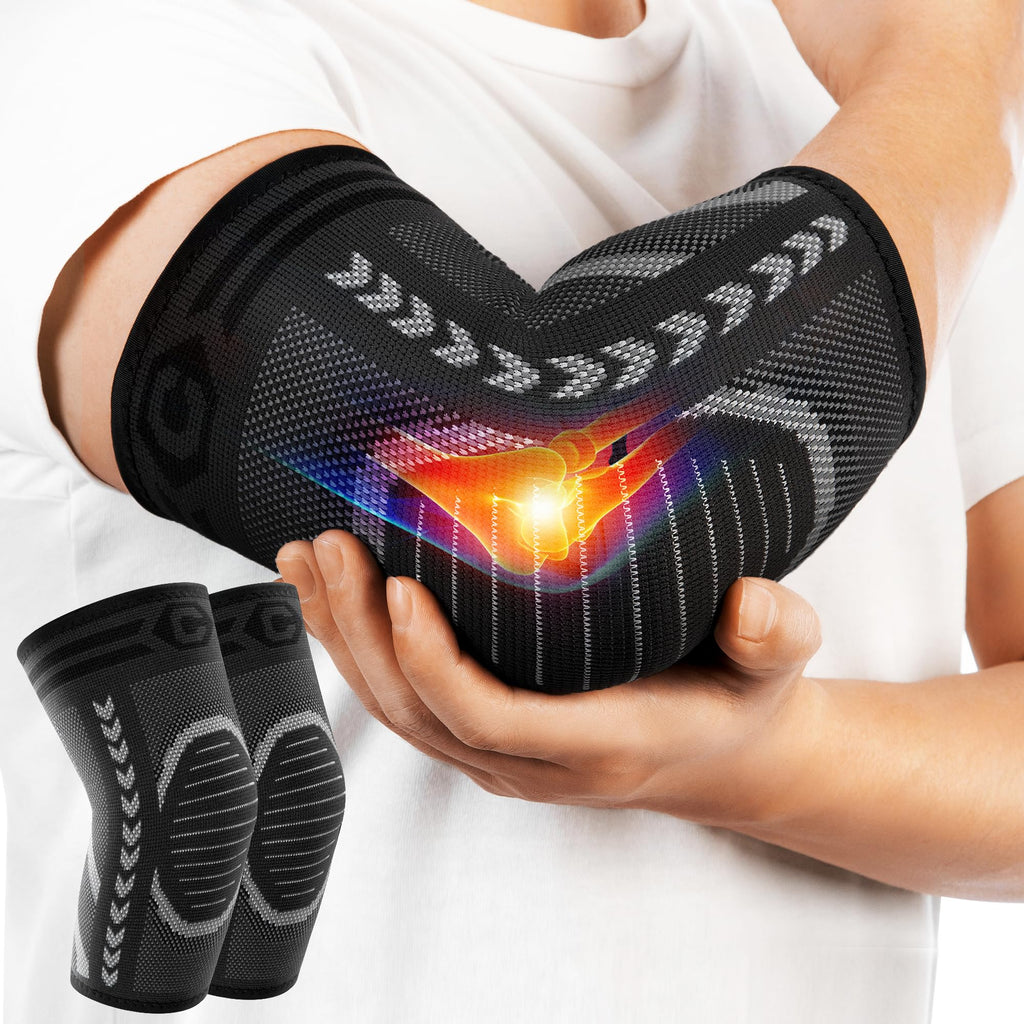 CAMBIVO 2 Pack Tennis Elbow Brace for Tendonitis and Tennis Elbow,Golfers Elbow, Arm Compression Sleeves for Women and Men, B√≠ceps Support Sleeve for Weightlifting, Basketball and Workout Medium Grey