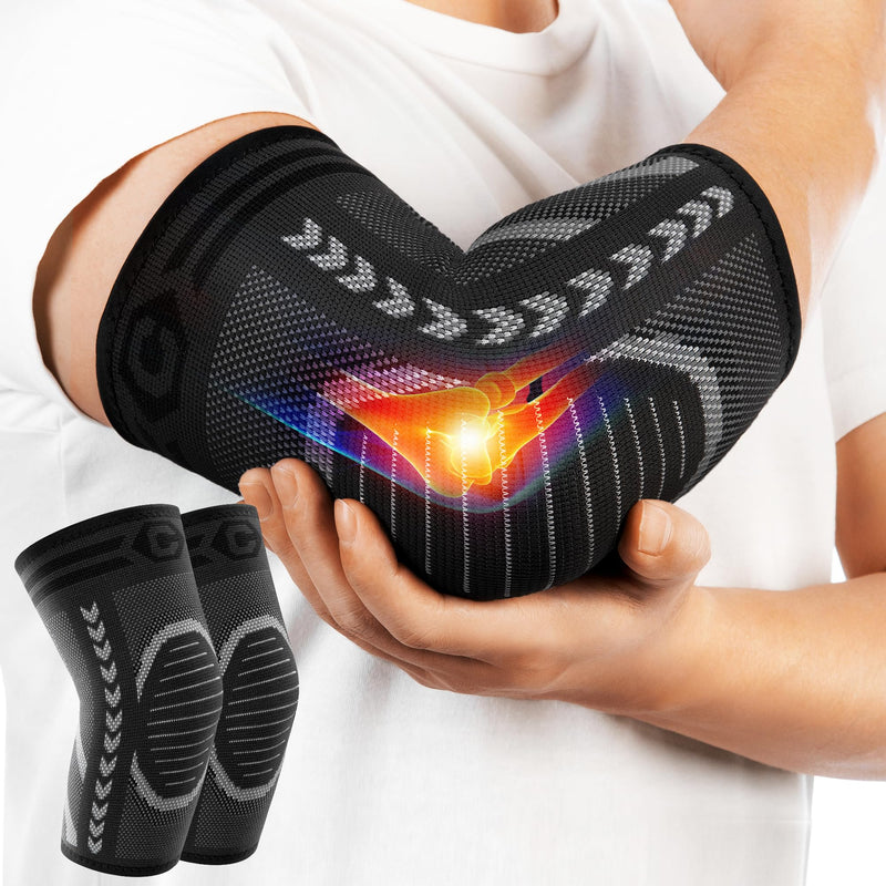 CAMBIVO 2 Pack Tennis Elbow Brace for Tendonitis and Tennis Elbow,Golfers Elbow, Arm Compression Sleeves for Women and Men, B√≠ceps Support Sleeve for Weightlifting, Basketball and Workout Medium Grey