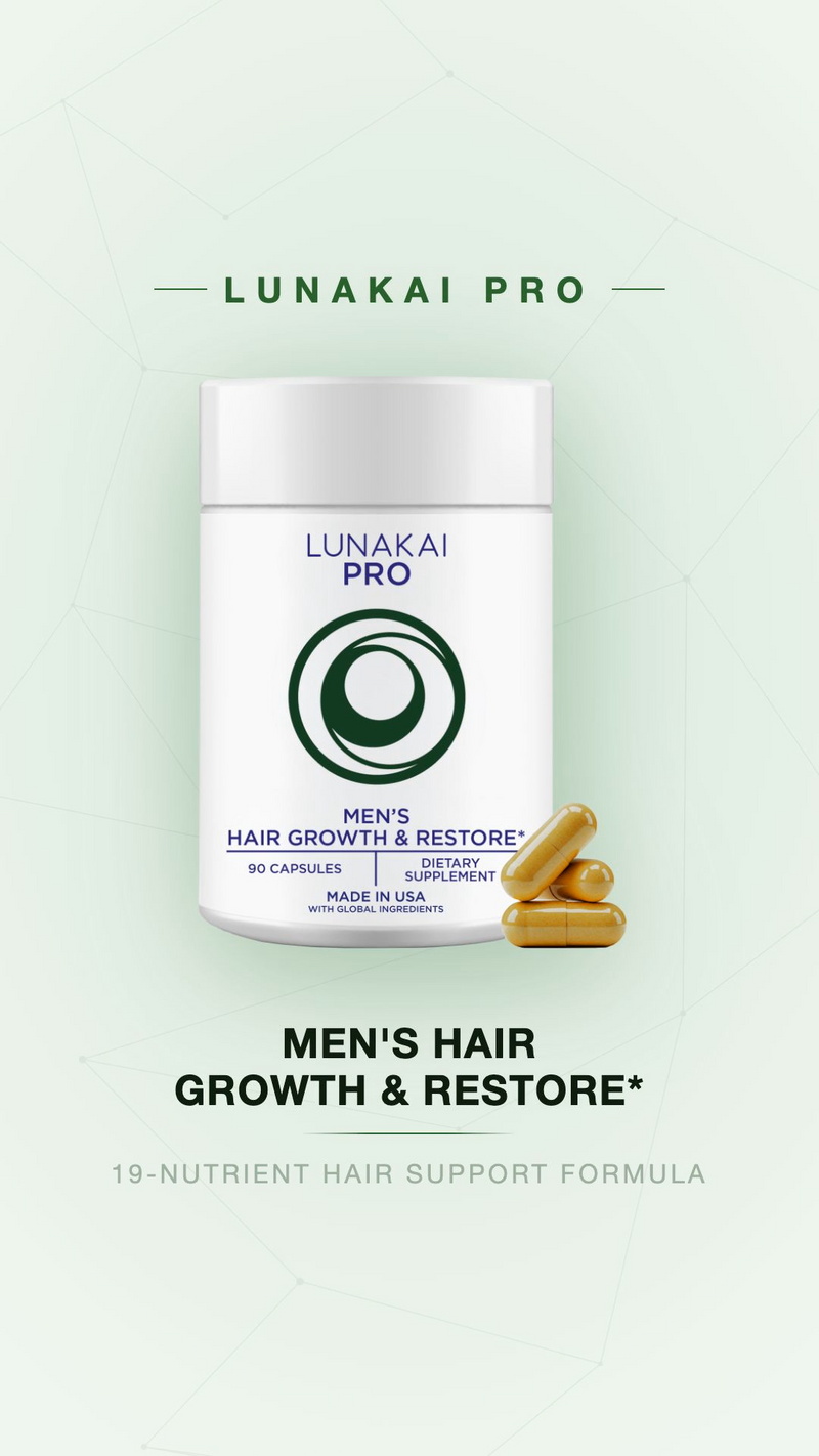 Lunakai USA Made Hair Vitamins for Men - 19 Nutrient with Marine Collagen, Saw Palmetto & Keratin - Daily Hair Loss & Regrowth Support - 90 Capsules