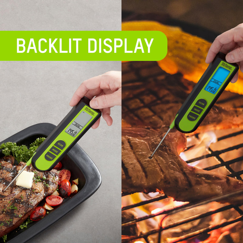 Taylor TruTemp Dual Instant Read Infrared Meat and Food Thermometer, Digital for Cooking, IPX5 Splash Proof Design, Plus Meat Probe for BBQ, Kitchen, Smoker, and Grilling, Green - BeesActive Australia