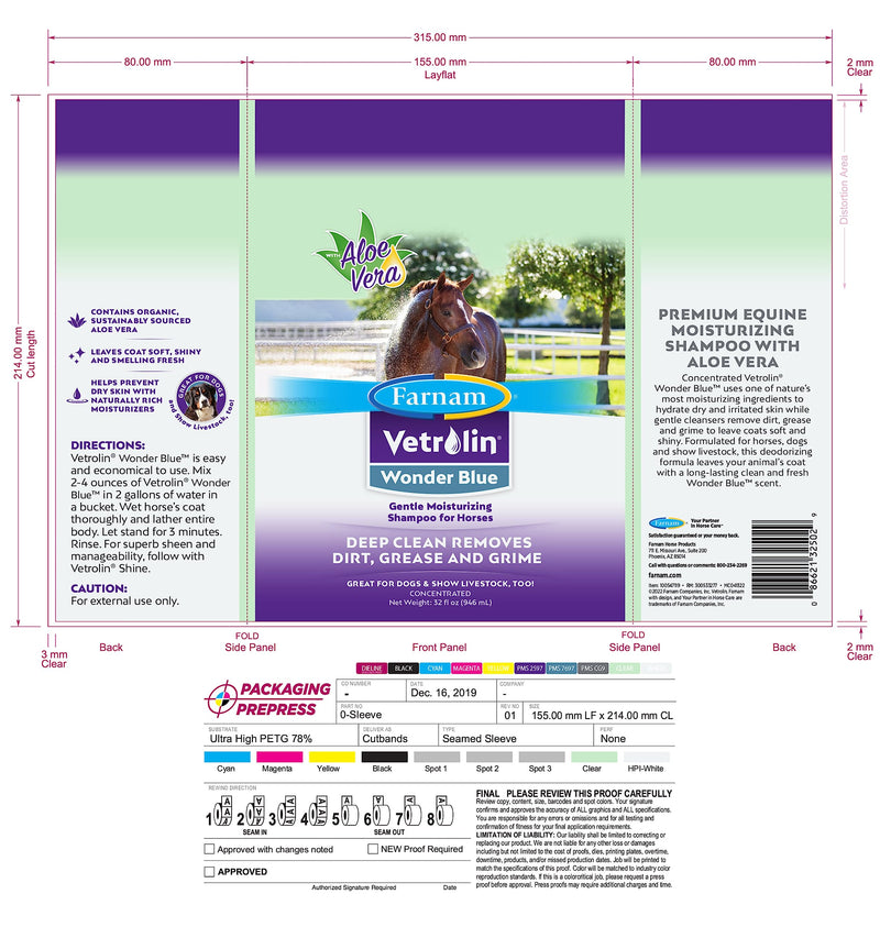 Farnam Vetrolin Wonder Blue Gentle Moisturizing Shampoo for Horses, Livestock and Dogs Blue 32 - BeesActive Australia