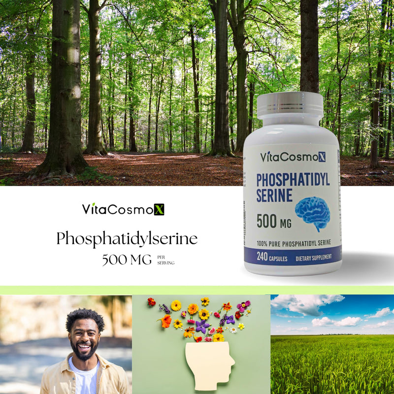 Phosphatidylserine, 500mg, 240 Veggie Capsules 100% Vegetarian, Non-GMO & Gluten Free - 3 Packs