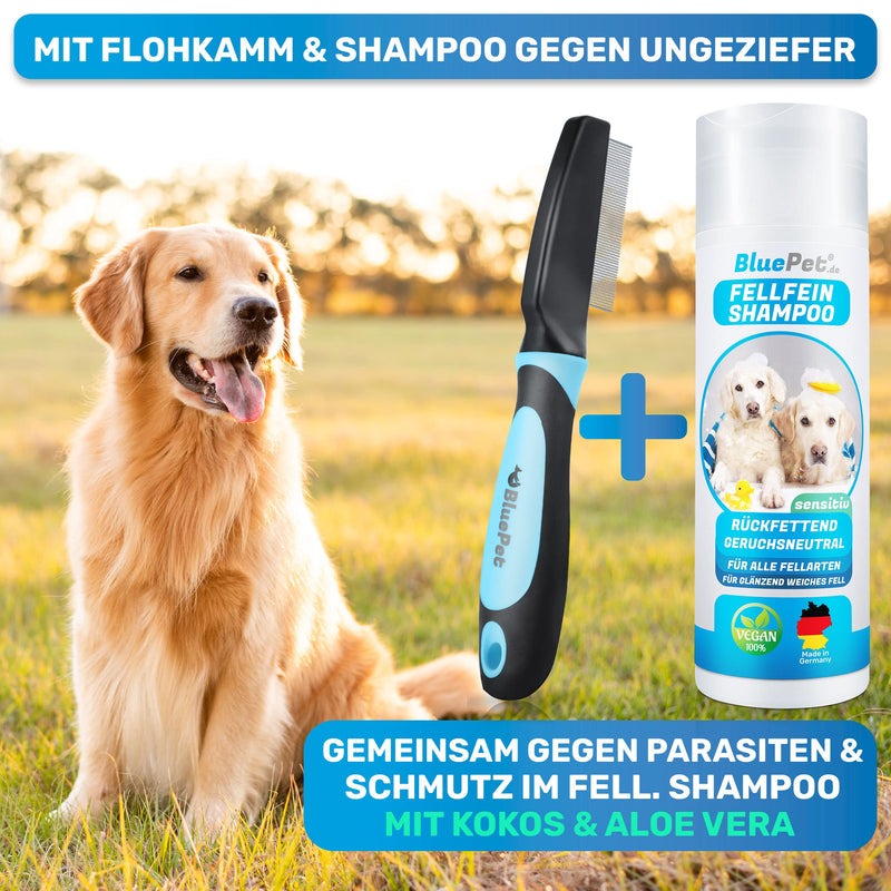 BluePet "FlohGo" Professional Flea Comb & Lice Comb for Dogs & Cats - Gentle & Safe Thanks to Rounded Prongs Blue - BeesActive Australia
