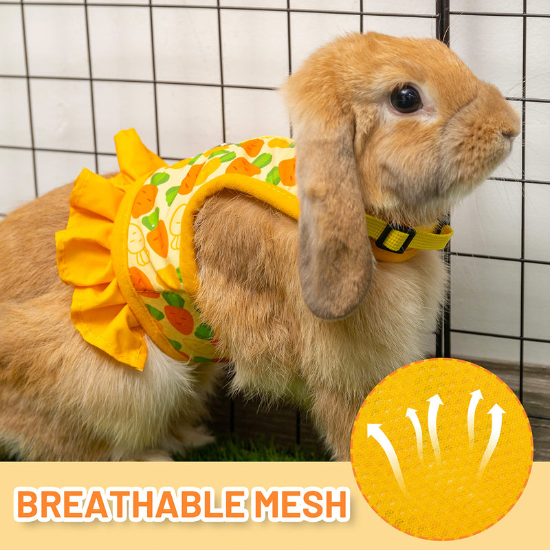 Rabbit Harness and Leash for Walking Escape Proof - Cute Carrot Pattern Mesh Breathable Bunny Vest Harness Outdoor Camping Hiking Training - Also Suit for Ferret Kitten Puppy Small Animals S (neck:5.5"-7" chest:7"-9.8") Yellow - BeesActive Australia