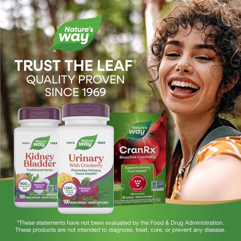 Nature's Way Urinary with Cranberry Premium Blend, Promotes Urinary Tract Health*, with Cranberry, Dandelion, Vegan, Non-GMO Project Verified, 100 Capsules (Packaging May Vary) 100 Count (Pack of 1) - BeesActive Australia