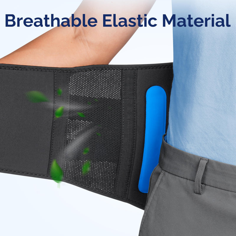 FEATOL Lower Back Brace with 5 Reinforced Stays for Women and Men, Adjustable Snug-Fit Lumbar Support Belt for Work, Size L, Waist 34.3"-39.4" Large Black - BeesActive Australia
