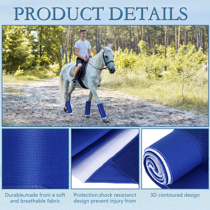 Set of 4 Horse No Bow Bandage 3D Contoured Standing Wrap Bandages Stable Nylon Horse Leg Wraps for Helping Prevent Horse from Tendon Damage and Keep Horses Clean and Safe (Dark Blue) Dark Blue - BeesActive Australia