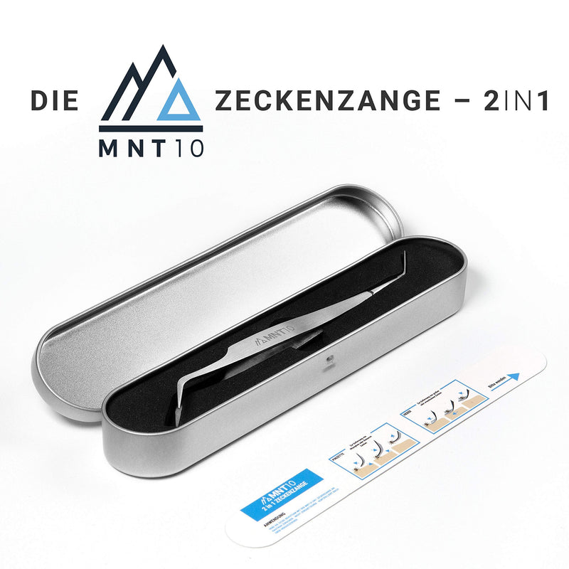 MNT10 tick tweezers stainless steel 2-in-1 I splinter tweezers, tick tweezers + tick hook for people and dogs in a practical metal case I ideal for ticks of any size I + FREE identification card - BeesActive Australia