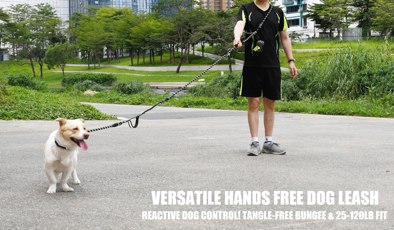 Hands Free Dog Leash Crossbody & Waist for Dog Walking, 13 ft 9-in-1 No Pull Heavy Duty Bungee Slip Lead Leash with 3 Padded Handles, Reflective & Tangle-Free for Large & Medium Dogs Black