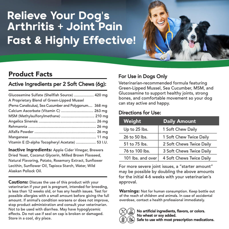 VetSmart Formulas Critical Joint Relief Soft Chew for Dogs – Hip & Joint Supplement with Glucosamine, MSM, Green-Lipped Mussel – Joint Discomfort, Hip Dysplasia & Mobility Support, Made in USA Soft Chews 60 Soft Chews