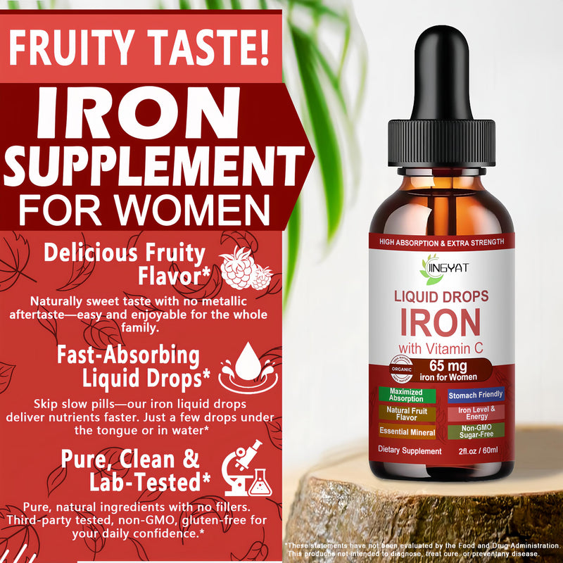 Iron Supplement Liquid Drops, High Absorption Iron Supplement for Women 65 mg, Liquid Iron for Red Blood Cell Support*, Vegan Essential Mineral Iron Drops with Vitamin C, Non-GMO, 30 Servings