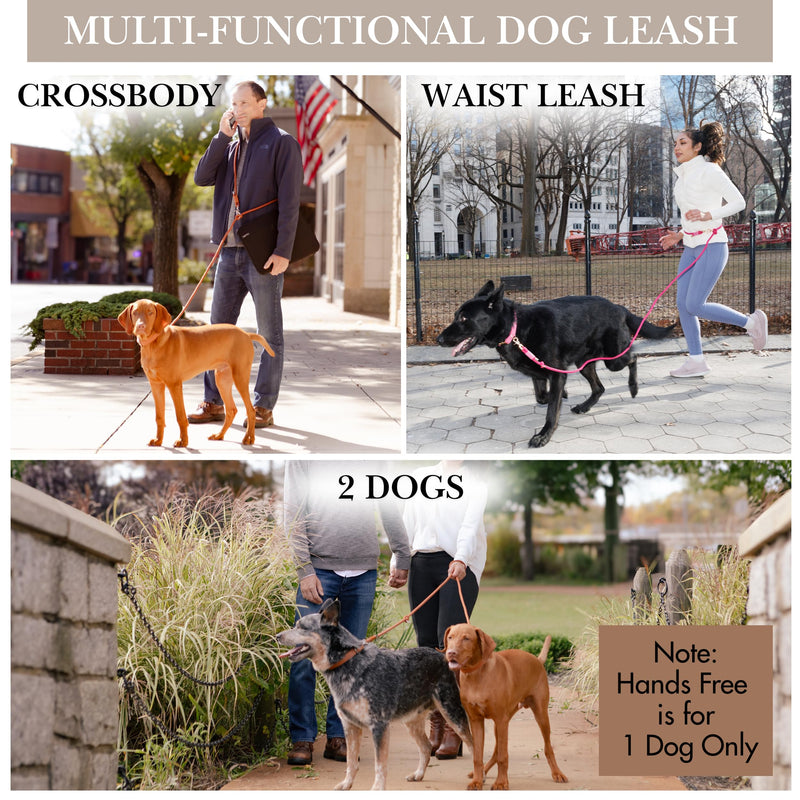 Hands Free Dog Leash, Waist Leash for Dog Walking, Running, Crossbody, Multifunctional, 2 Dogs, Dual Handle, Traditional Lead, Adjustable Lead 4.3ft - 7.5ft, 3/8" (10mm) Diameter. 8.2 FT (from Clasp to Clasp) x 3/8 inch (10mm) Hunter Green