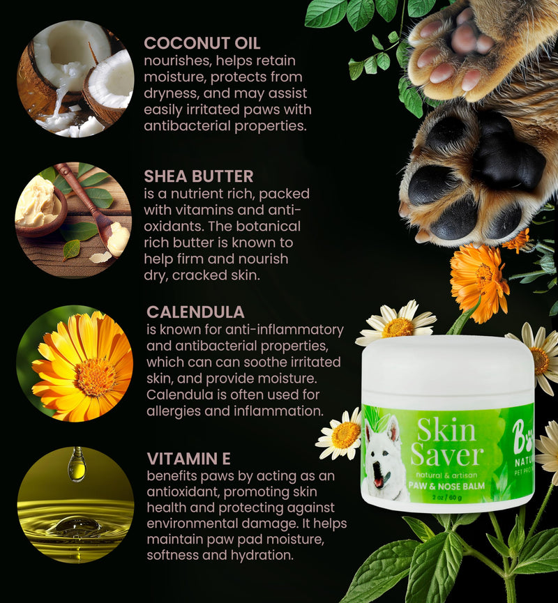 Paw & Nose Balm - All Natural & Vegan Skin Saver for Dogs & Cats - Paw Cream & Lotion for Protecting Dry Paws, Noses & Elbows (2 oz / 60 g Jar) 2 oz / 30 g Jar