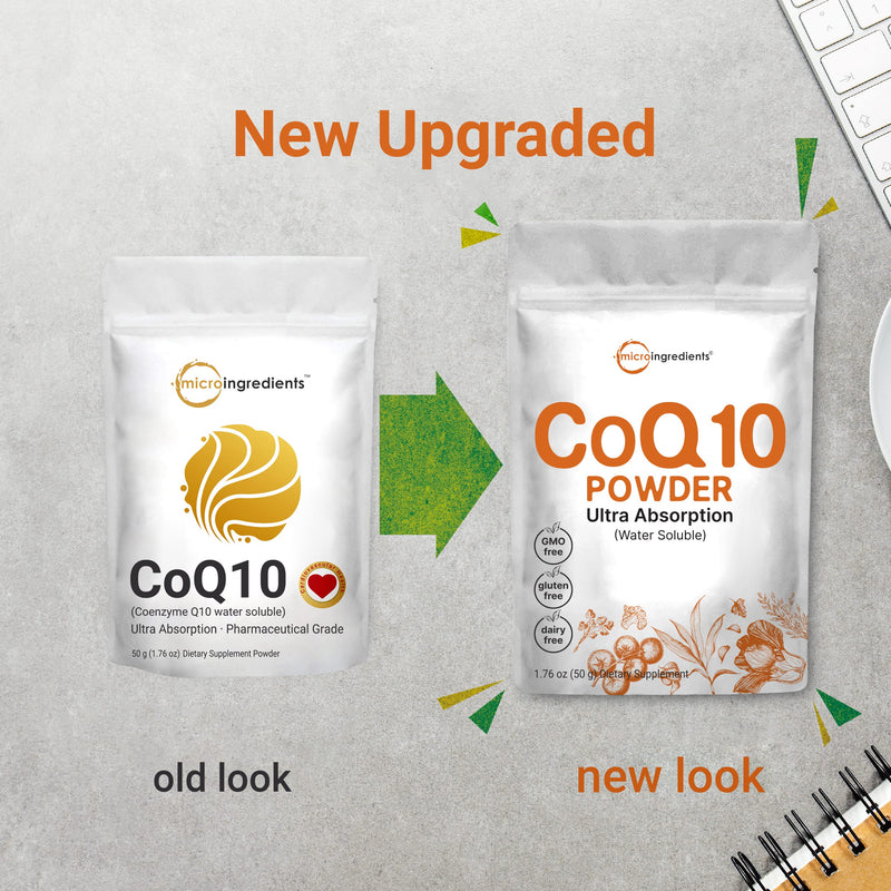 Micro Ingredients Water Soluble COQ10 Supplement (COQ10 200mg Per Serving in Powder Form), 50 Grams (8 Months Supply), Extra Absorption, Vegan Friendly