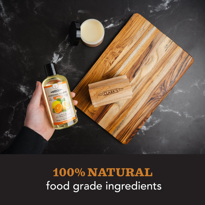 CLARK'S Cutting Board Oil - Food Grade Mineral Oil for Cutting Board - Enriched with Lemon and Orange Oils - Butcher Block Oil and Conditioner - Mineral Oil - Restores and Protects All Wood - 12oz Orange & Lemon - 12 OZ (Most Popular) - BeesActive Australia