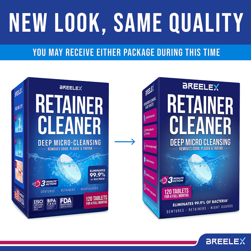 Breelex Denture Cleaning Tablets - 120 Count, Pack of 1-4-Month Supply & Denture Care - All-Purpose Retainer Cleaner Tablets - Gentle Formula for Mouth Guard Cleaner 1 Pack - BeesActive Australia