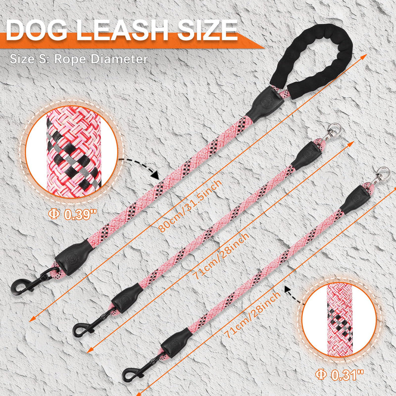 Double Dog Leash, Dual Dog Leash, 360° Swivel No Tangle Walking Training Two Dog Leash, Comfortable Shock Absorbing Climbing Reflective Leash for Small Medium and Large Dogs - Pink, Small/8-45 ibs S/8-45 ibs - BeesActive Australia