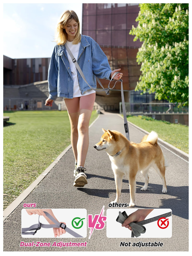 Hands Free Dog Leash, 10.1ft Crossbody & Waist-Wear Adjustable Leash, Dual-Zone Length Control, Shock-Absorbing Handle, Lightweight Rope Leashes for Small & Medium Dogs Grey - BeesActive Australia