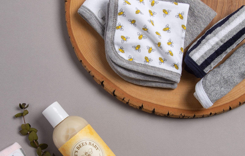 Burts Bees Baby Infant Washcloths Made of 100% Organic Cotton, Soft and Super Absorbent Knit Terry Cloths, 6-Pack Newborn Bath Essentials, Heather Gray and White Wash Cloths Cloud White - BeesActive Australia