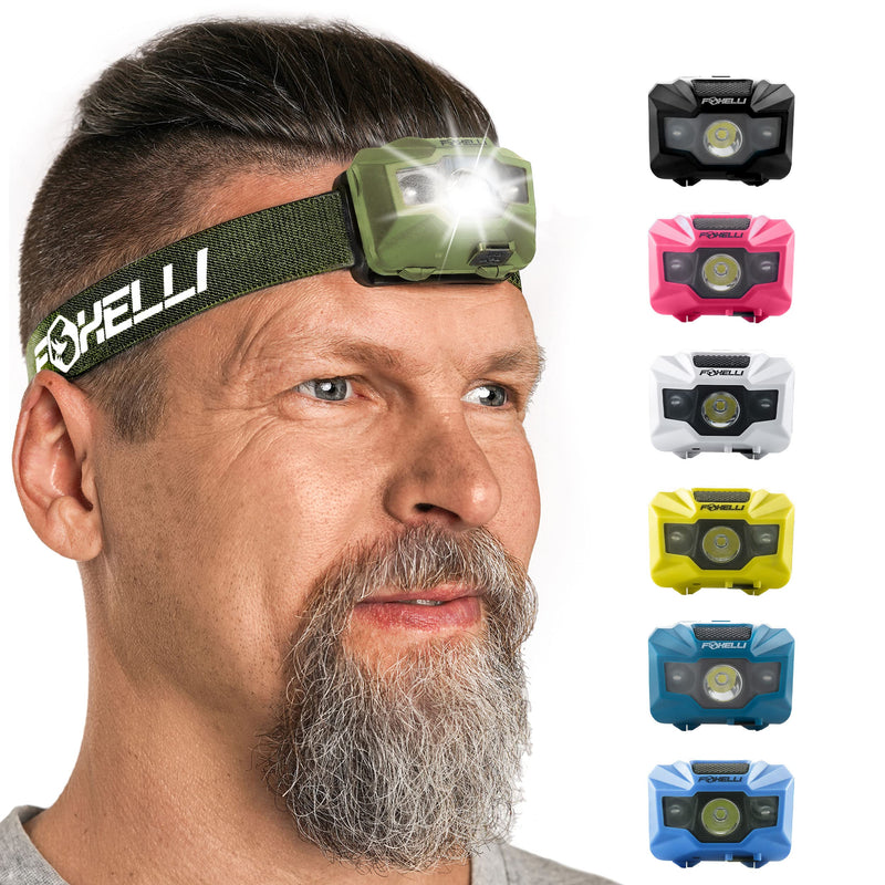Foxelli Rechargeable LED Headlamp Bundle of 2 - Khaki & Forest: Ultralight Waterproof Head Lamp with Red Light for Running, Camping, Hiking & Outdoor - BeesActive Australia
