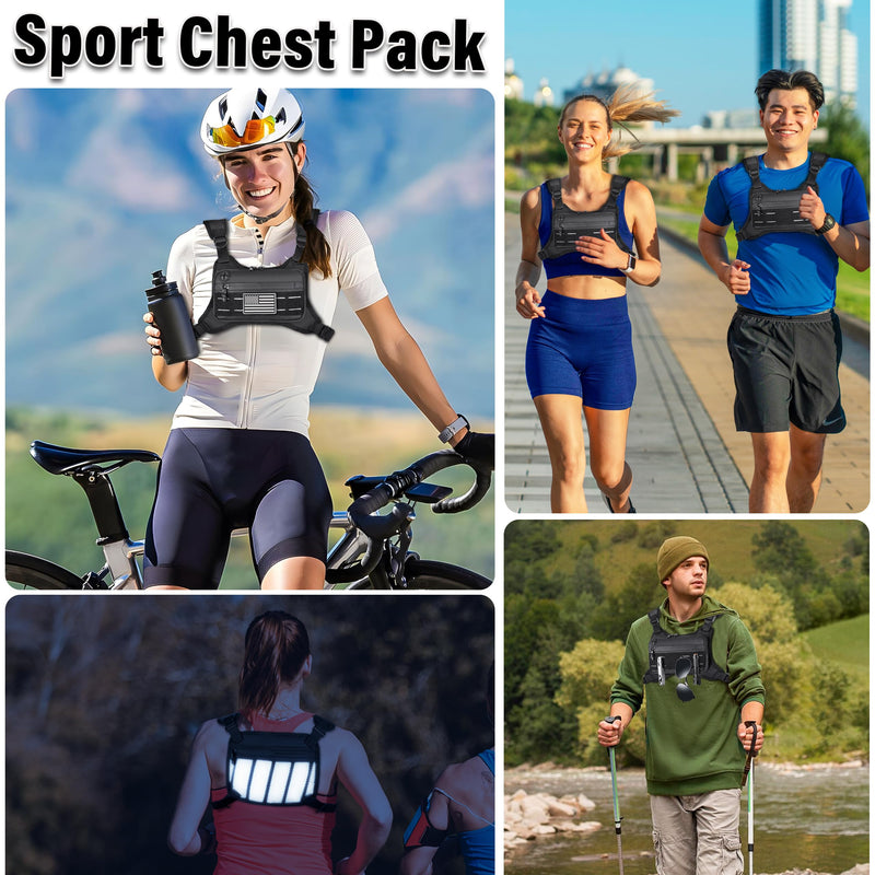 MOZETO Running Vest for Men with Reflective Back, Water Resistant Running Chest Pack For Workouts, Sports Phone Holder With Extra Storage, Lightweight Chest Bag