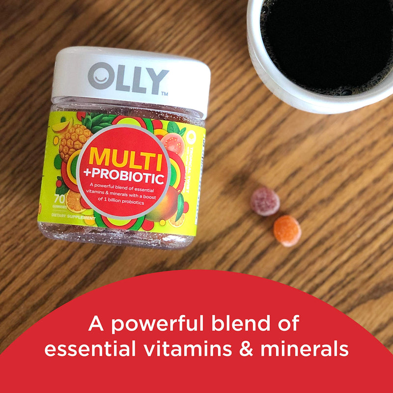 OLLY Multi + Probiotic Adult Multivitamin Gummy, 1 Billion CFUs, Digestive and Immune Support Chewable Supplement, Tropical Twist, 35 Day Supply - 70 Count (Pack of 2) 1 Count (Pack of 140)