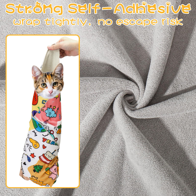 AIERSA Cat Wrap for Cutting Nails and Grooming, Cat Restraint Wrap for Nail Clipping, Self-Adhesive Fabric Cat Swaddle Burrito Wrap for Nail Trimming, Cat Grooming Supplies XL(27x27IN) - BeesActive Australia
