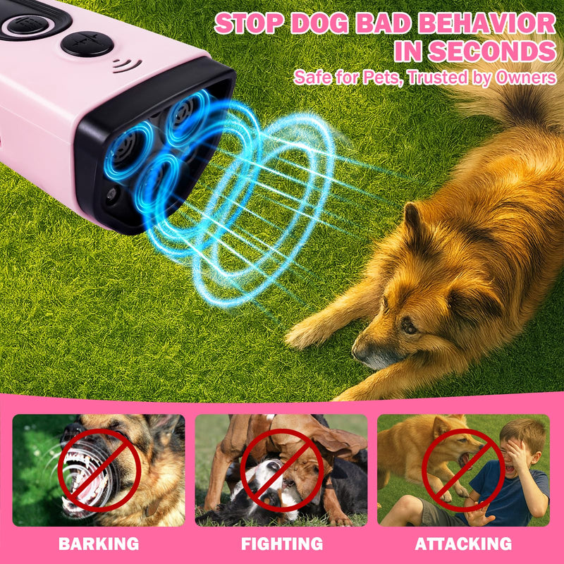 Anti Barking Device for Dogs, 3X Ultrasonic Dog Bark Deterrent Devices to Stop Own or Neighbor's Dog Barking, 5 Modes 35FT Range, Safe for Dogs Training, Bark Control Indoor Outdoor, Pink