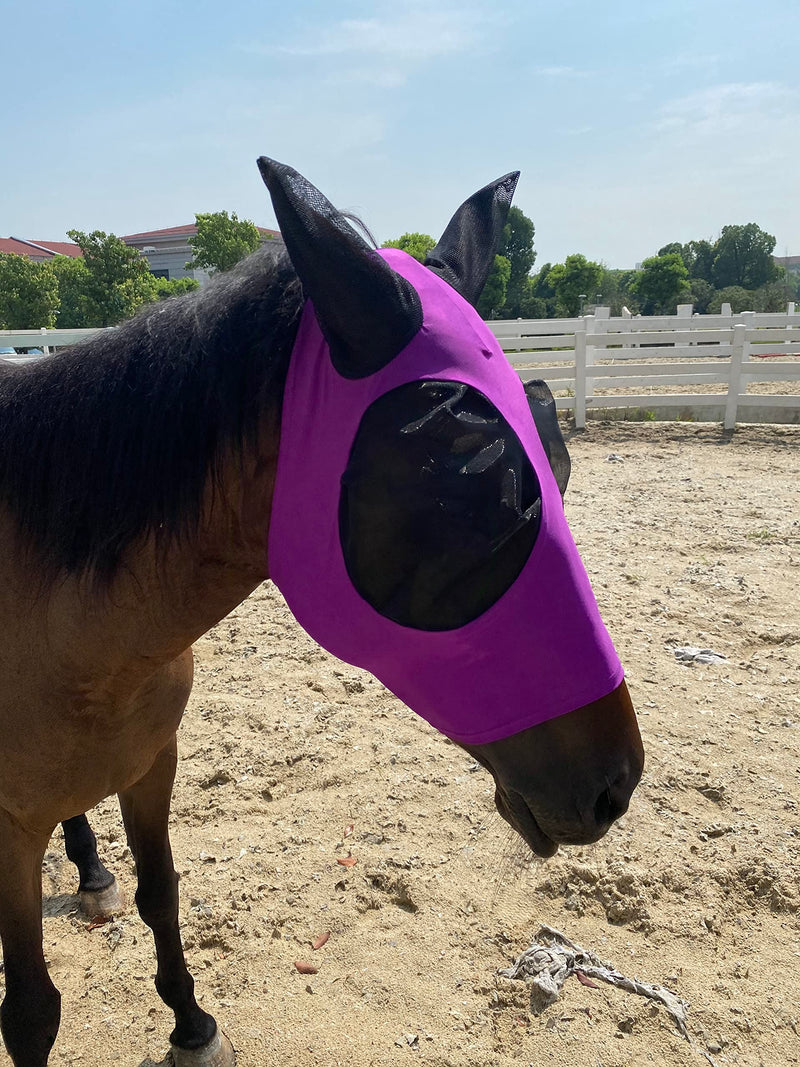Horse Fly Mask,Fly Masks for Horses with Ears, Comfortable&Elasticity Lycra Upgrade Fly Mask with UV Protection (Purple) Purple - BeesActive Australia
