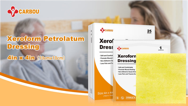 Carbou 4"x4" Medical Xeroform Petrolatum Dressing, 25 Pack, Non-Stick Gauze 4"x4" (Pack of 25)