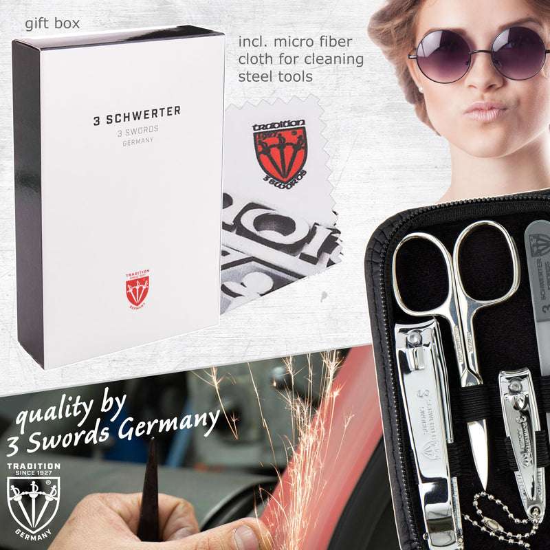 3 Swords Germany – manicure pedicure set kit (602) BLACK - GENUINE LEATHER - BeesActive Australia