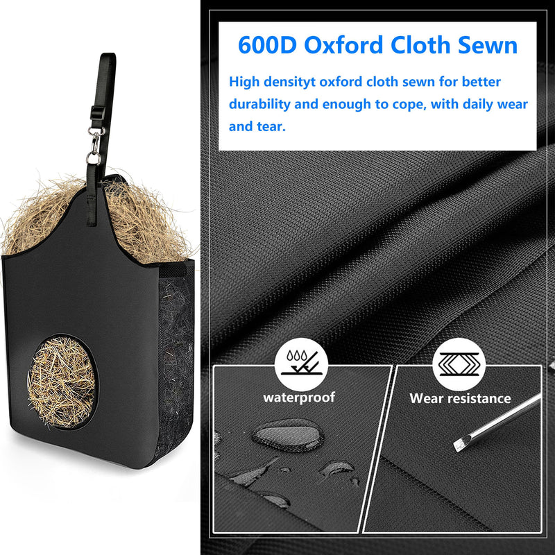 INKNOTE Hay bag Hanging goat feeder tote bag Feeder hay slow Premium oxford cloth with metal ring and adjustable strap for horses donkeys cows alpacas ostriches or other animals(Black) black-1 - BeesActive Australia
