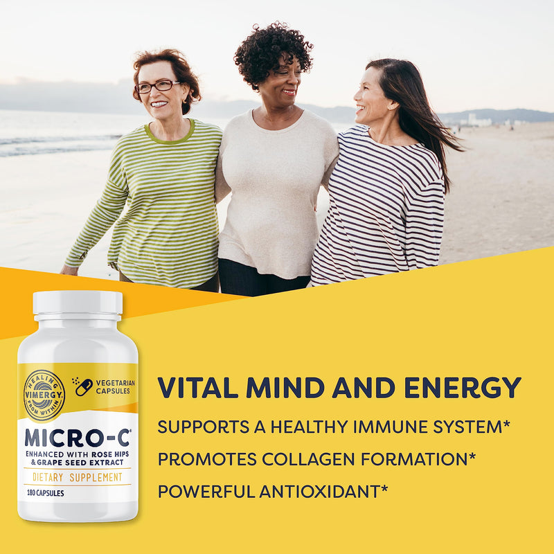 Vimergy Micro-C® Capsules, 180 Servings – 500mg All-Natural Buffered Vitamin C with Rose HIPS, Rutin, Grape Seed & Acerola Fruit Extract – Antioxidant - Supports a Healthy Immune System & Skin Health 180 Count (Pack of 1) - BeesActive Australia