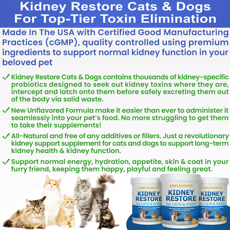 Kidney Restore Cats & Dogs Unflavored for Supporting Normal Kidney Function, Creatinine, Pet Renal Kidney Health Supplement Felines Canines 1 Pack - PawsPlanet Australia