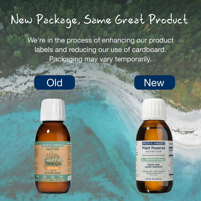 Wiley's Finest CatchFree Omega, Vegan & Plant-Powered, 4.23 oz | Brain and Heart Support, Omega-3 Liquid Support, Plant-Based Algae Oil, Includes Vitamins K2 and D3, Tropical Mango Flavored