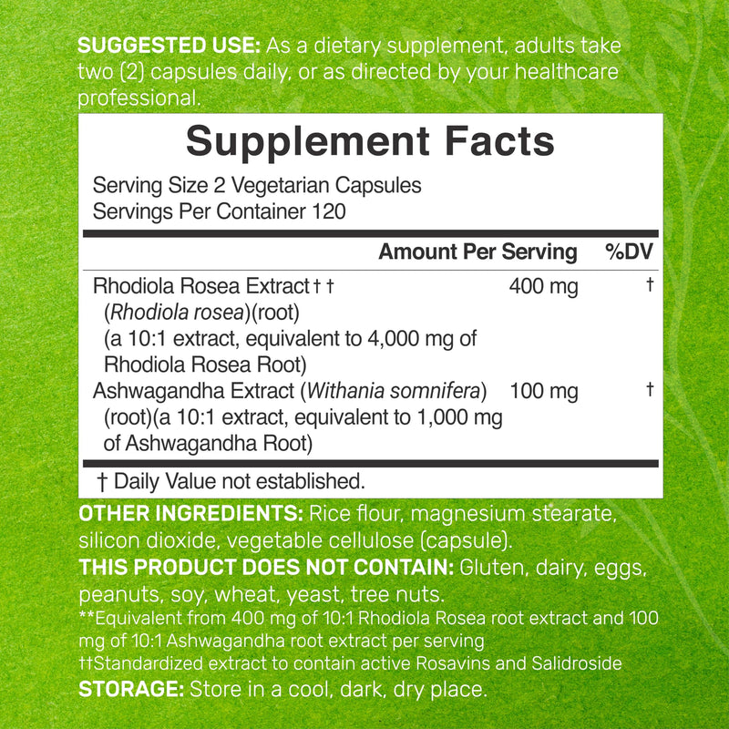 DEAL SUPPLEMENT Rhodiola Rosea with Ashwagandha 5,000mg Per Serving, 240 Veggie Capsules ‚Äì Max Strength 10:1 Root Extract ‚Äì Adaptogenic Supplements for Relaxation, Energy, & Brain Health ‚Äì Non-GMO