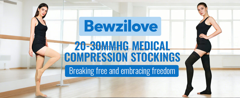 Compression Stockings, 20-30 mmHg Thigh High Compression Socks Open Toe Black Large