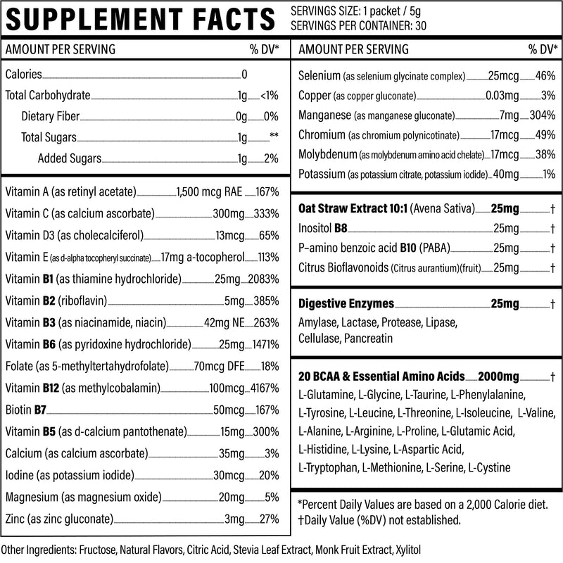 Liquid Multivitamin Drink Mix Vitamin Powder BCAA Won't Upset Your Stomach Daily Keto MultiVitamin for Men and Women Amino Acid Powder Fruit Punch Packet Multivitamin Powder Electrolytes 0.18 Ounce (Pack of 30)