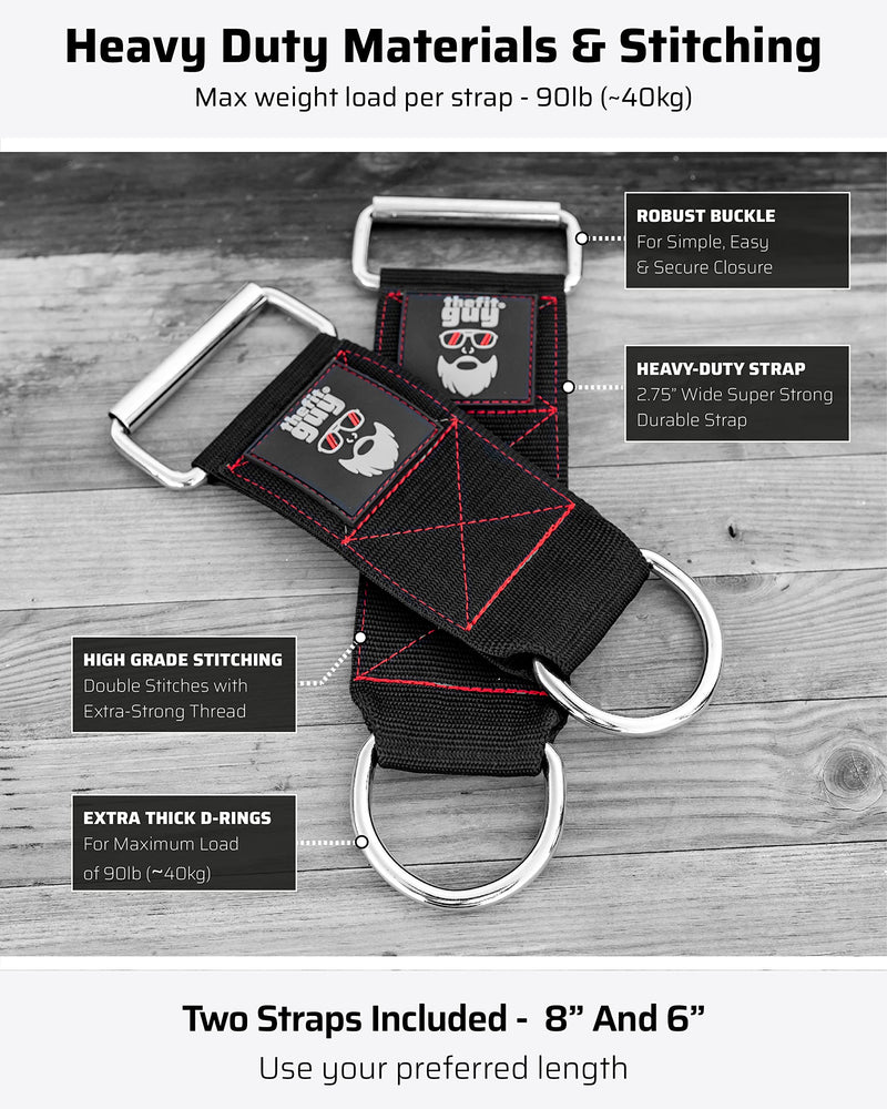 Dumbbell & Barbell Loading Straps | Attachment Straps for Dips, Pullups, Squats | Ultra Strong, Heavy Duty & Secured | Attach any Dumbbell & Barbell to any Dip Belt | 8” & 6” Straps Included