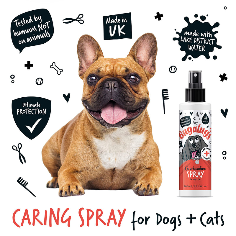 BUGALUGS Dog Spray for pawly skin - dog grooming pet spray. Great for dogs with stressed skin. Cleans Wrinkles for puppy, dogs & cat grooming