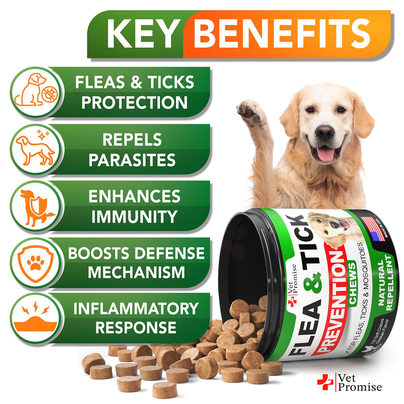 Flea and Tick Prevention for Dogs Chewables - All Natural Flea & Tick Control Chews - Oral Pills for Dogs Supplement - All Breeds and Ages - Made in USA - 120 Tablets Chicken 120 Chews - BeesActive Australia