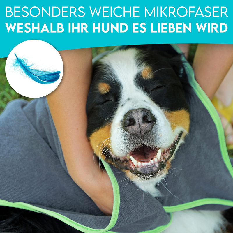 DOG IS KÖNIG® Extra Absorbent Dog Towel - Highly Absorbent Dog Towel Made of Microfiber with 4 Interventions - Soft XL Microfiber Towel for Dogs - Premium Dog Drying Towel, Quick Drying Dark Gray Green [130x75cm] - BeesActive Australia