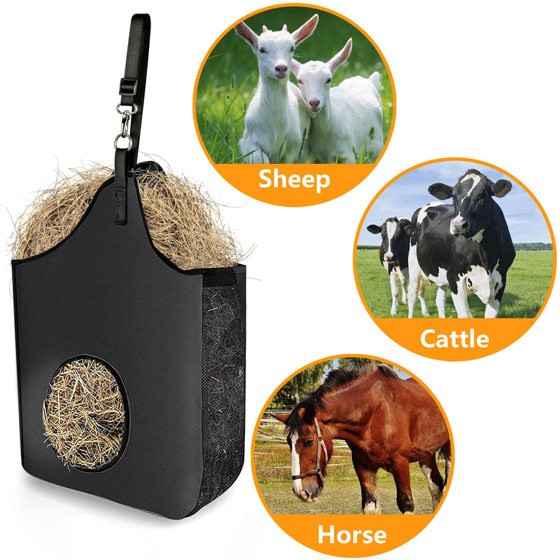 INKNOTE Hay bag Hanging goat feeder tote bag Feeder hay slow Premium oxford cloth with metal ring and adjustable strap for horses donkeys cows alpacas ostriches or other animals(Black) black-1 - BeesActive Australia