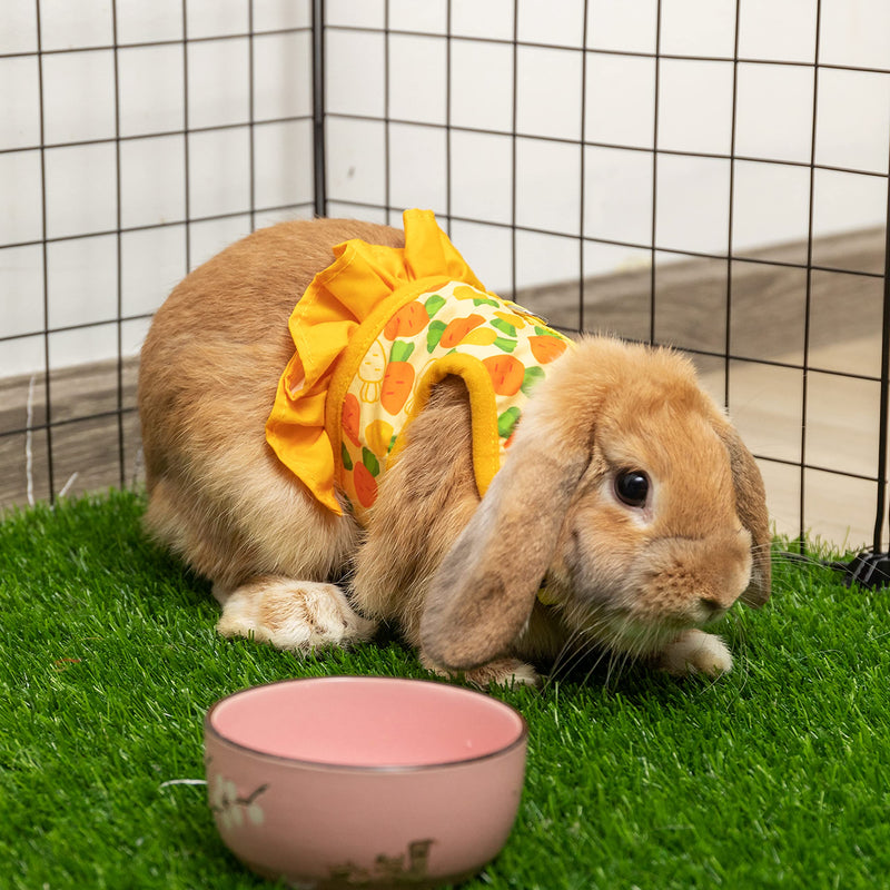 Rabbit Harness and Leash for Walking Escape Proof - Cute Carrot Pattern Mesh Breathable Bunny Vest Harness Outdoor Camping Hiking Training - Also Suit for Ferret Kitten Puppy Small Animals S (neck:5.5"-7" chest:7"-9.8") Yellow - BeesActive Australia