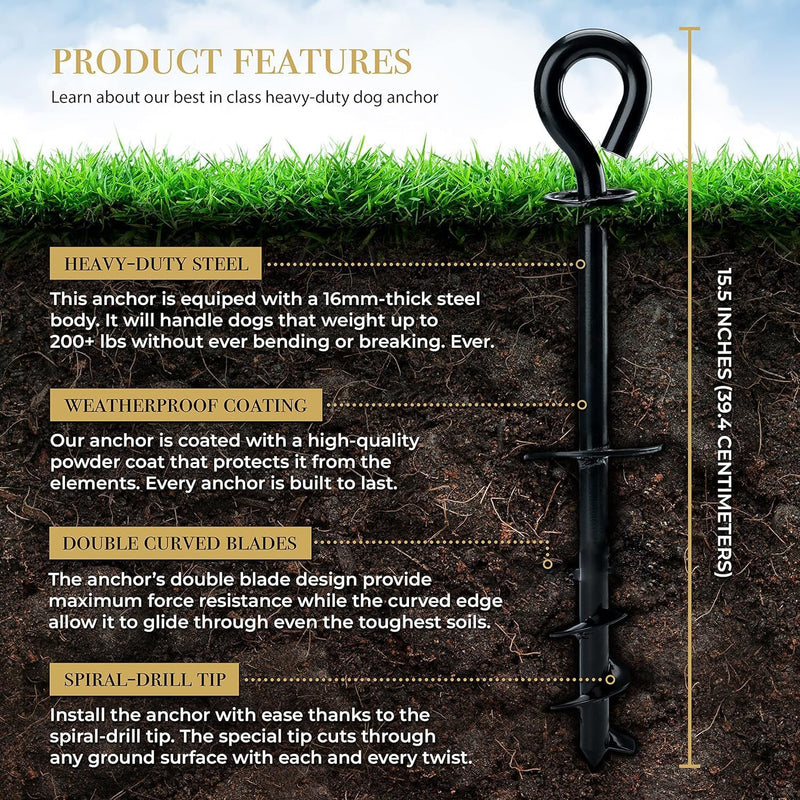 Dog Tie Out Cable and Stake,360° Swivel Dog Yard Stake and Leash - Heavy Duty 304 Stainless Steel Dog Anchor-Holds 1 Large Dogs Over 150LBS Easily-Dog Chain for Yard Outdoor Camping - BeesActive Australia