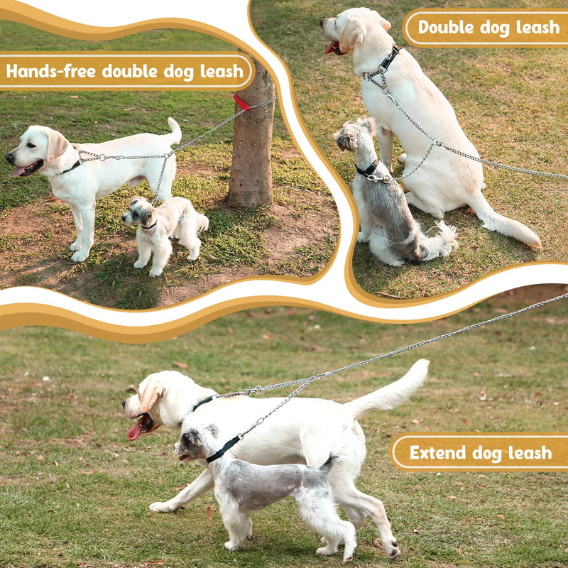 Pettom Heavy Duty 2 Way Dog Lead Metal Chain Double Pet Clip Leash Coupler 360° Swivel No Tangle Double Dog Walking & Training Leash(L 4.0mm*70cm Double Leash, Silver) L 4.0mm*70cm Double leash - BeesActive Australia