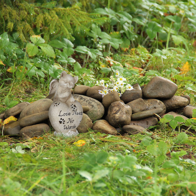 Relaxdays grave decoration for cat, keepsake animal, gravestone heart and cat angel, cat memorial stone, weatherproof, cream - BeesActive Australia